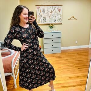 NWT Boden Black Floral Long Sleeve Maxi Dress 2R